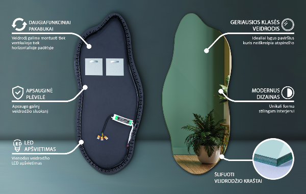 Espejo original con luz led 40x90 cm