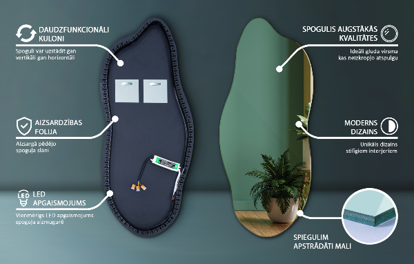 Espejo original con luz led 40x90 cm