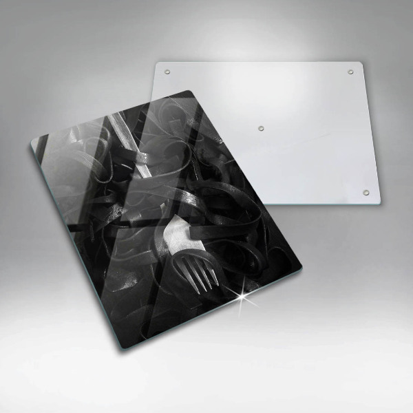 De vidrio templado Pasta negra y tenedor