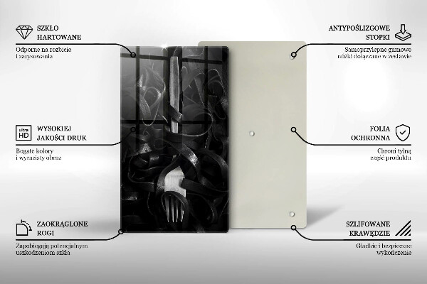 De vidrio templado Pasta negra y tenedor