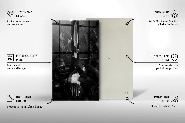 De vidrio templado Pasta negra y tenedor