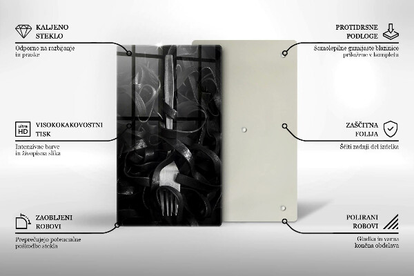 De vidrio templado Pasta negra y tenedor