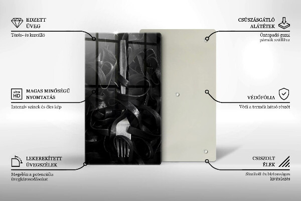 De vidrio templado Pasta negra y tenedor