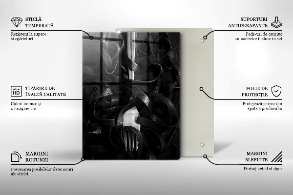 De vidrio templado Pasta negra y tenedor