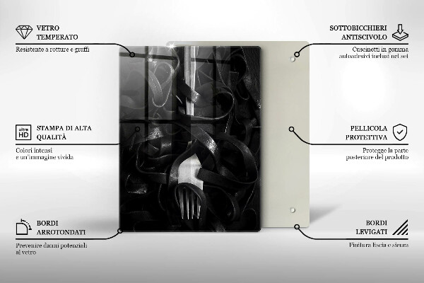 De vidrio templado Pasta negra y tenedor