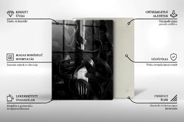 De vidrio templado Pasta negra y tenedor