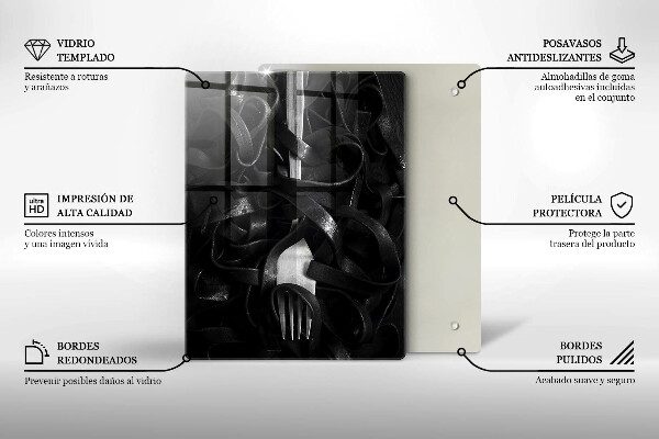 De vidrio templado Pasta negra y tenedor