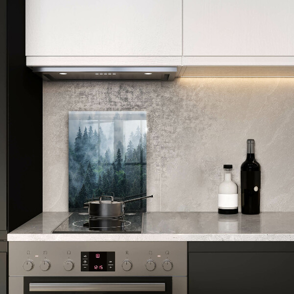 De vidrio templado Árboles forestales y niebla