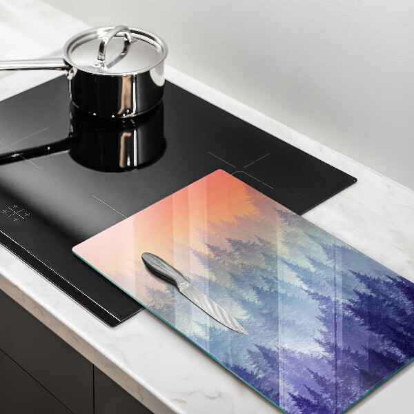 De vidrio templado bosque al atardecer