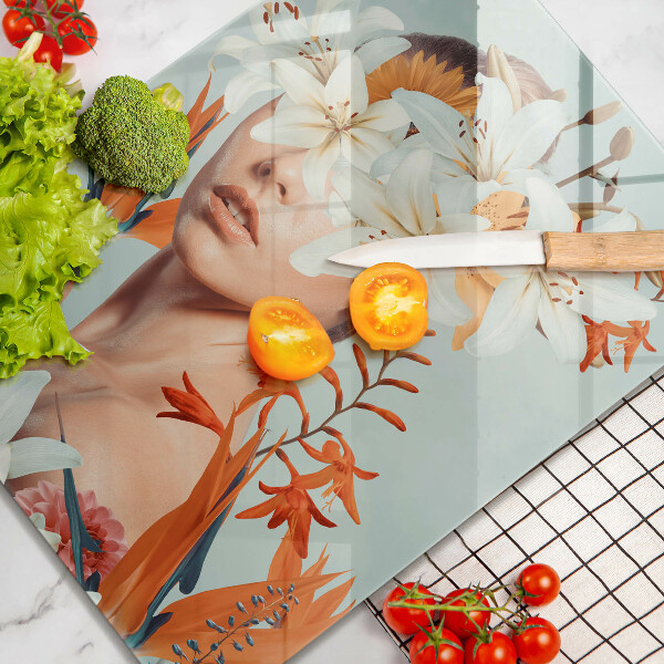 De vidrio templado mujer en flores