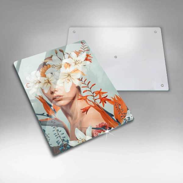 De vidrio templado mujer en flores