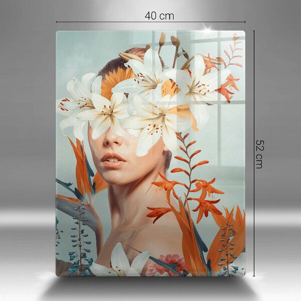 De vidrio templado mujer en flores