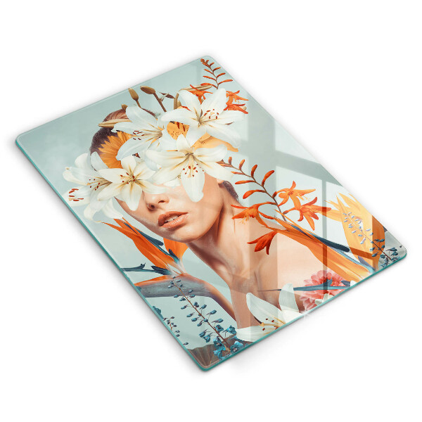 De vidrio templado mujer en flores