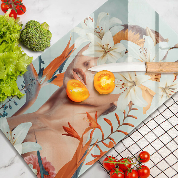 De vidrio templado mujer en flores