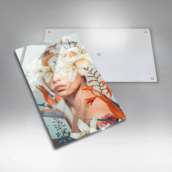 De vidrio templado mujer en flores