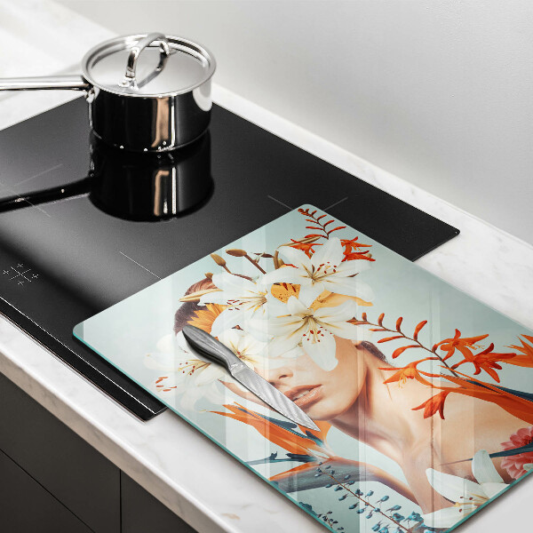 De vidrio templado mujer en flores