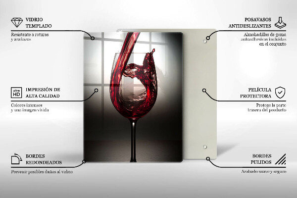 De vidrio templado Copa y vino tinto