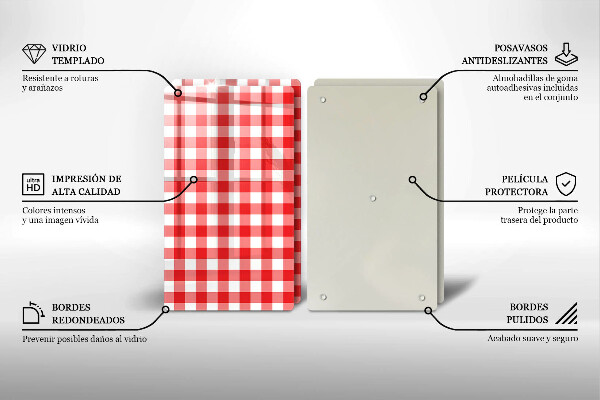 De vidrio templado Patrón de cuadros rojos y blancos