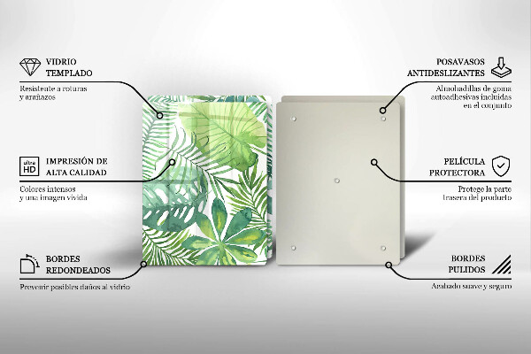 De vidrio templado Hojas boho acuarela