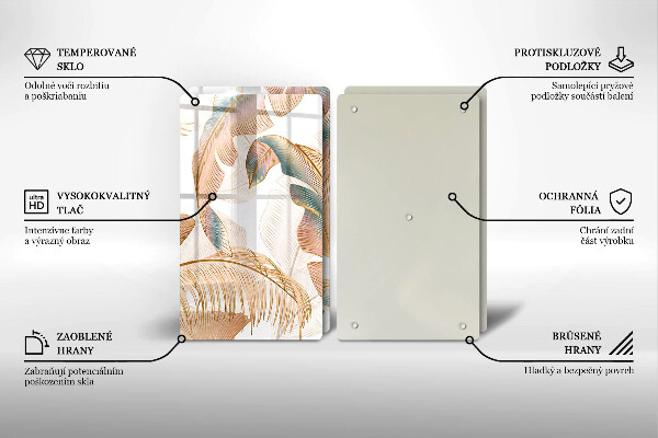 De vidrio templado Plumas y hojas boho