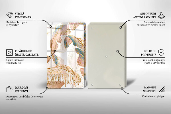 De vidrio templado Plumas y hojas boho