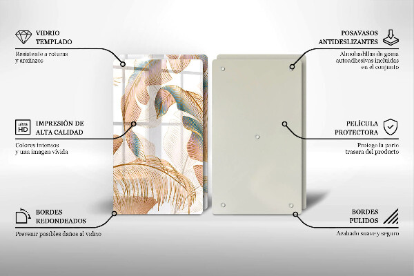 De vidrio templado Plumas y hojas boho