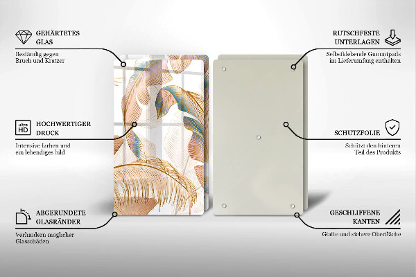 De vidrio templado Plumas y hojas boho