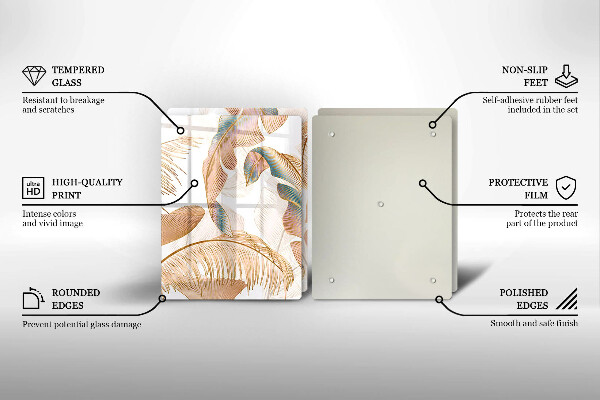 De vidrio templado Plumas y hojas boho