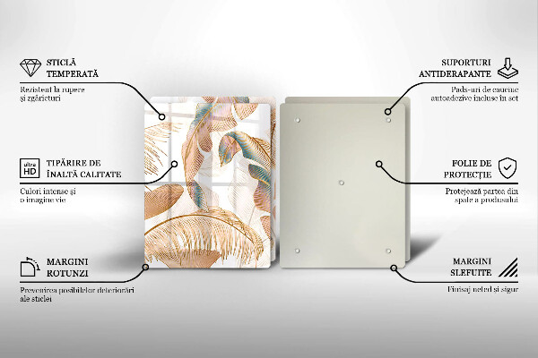 De vidrio templado Plumas y hojas boho