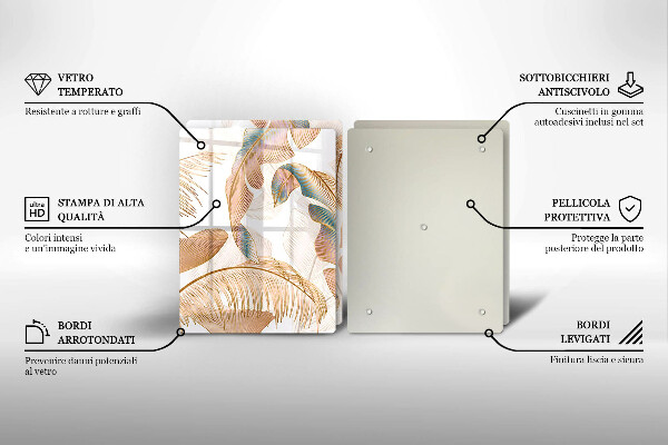 De vidrio templado Plumas y hojas boho