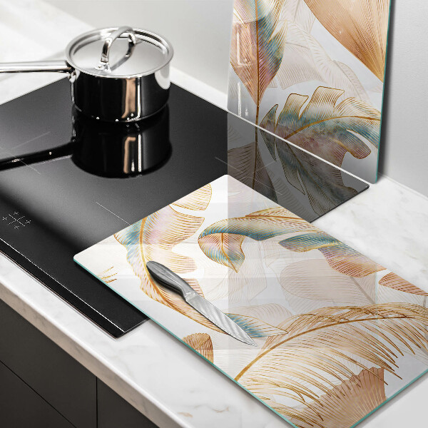 De vidrio templado Plumas y hojas boho