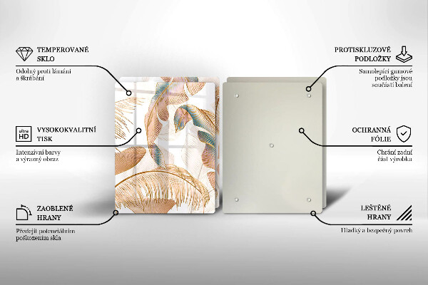 De vidrio templado Plumas y hojas boho