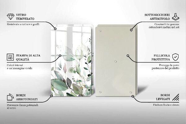 De vidrio templado Plantas de acuarela