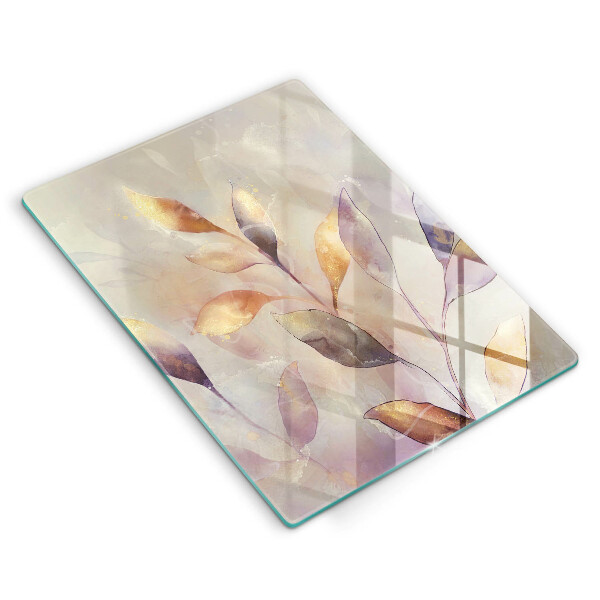 Tabla de cortar de vidrio Hojas boho pintadas