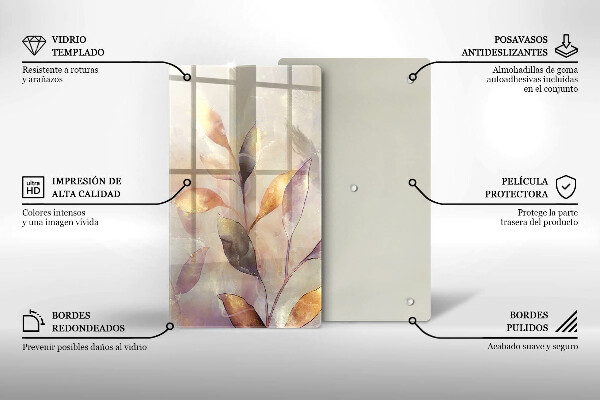 Tabla de cortar de vidrio Hojas boho pintadas