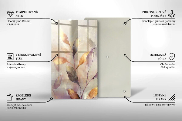 Tabla de cortar de vidrio Hojas boho pintadas