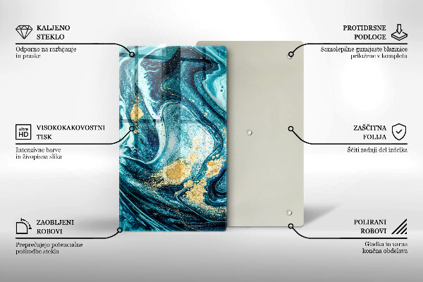 Tabla de cortar de vidrio Abstracción de oro azul