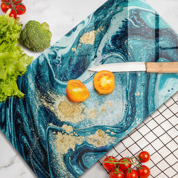 Tabla de cortar de vidrio Abstracción de oro azul