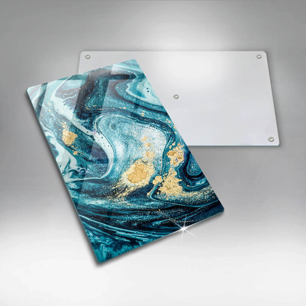 Tabla de cortar de vidrio Abstracción de oro azul