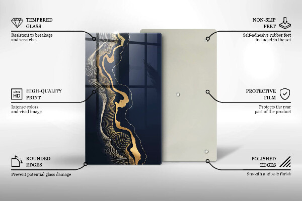 Tabla de cortar de vidrio Líneas doradas abstractas