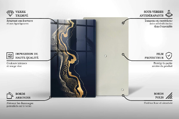 Tabla de cortar de vidrio Líneas doradas abstractas