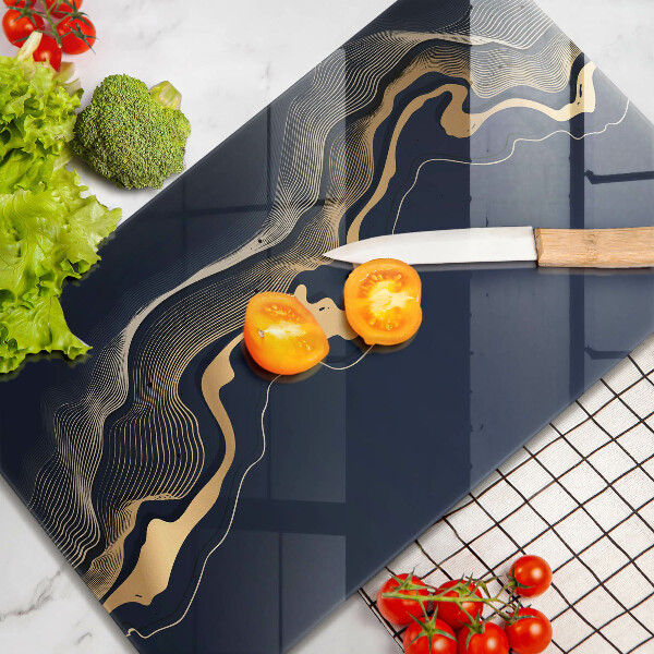 Tabla de cortar de vidrio Líneas doradas abstractas