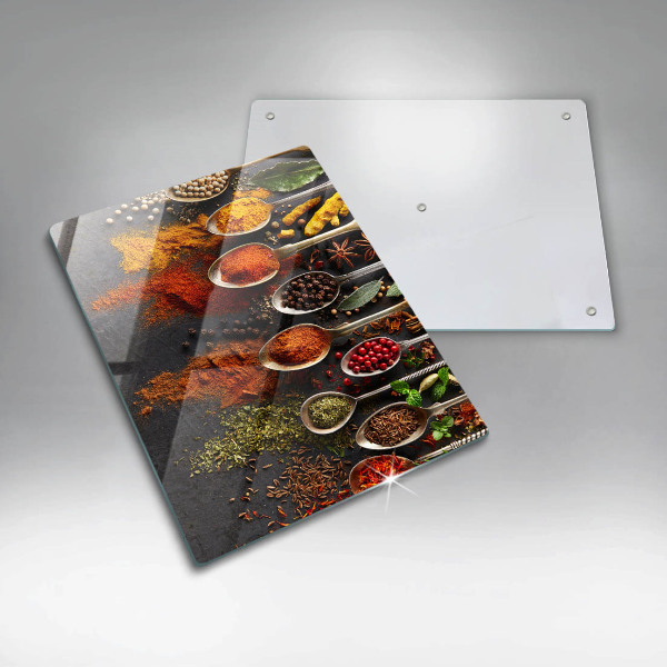 Tabla de cortar de vidrio Cucharas con especias