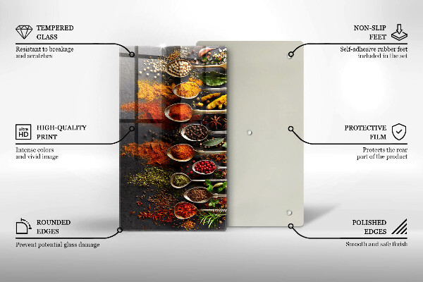 Tabla de cortar de vidrio Cucharas con especias