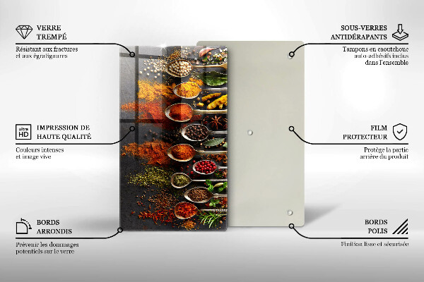 Tabla de cortar de vidrio Cucharas con especias