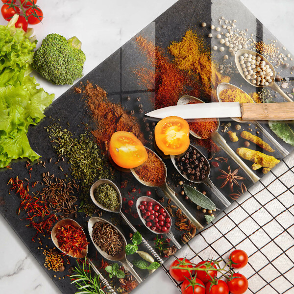 Tabla de cortar de vidrio Cucharas con especias