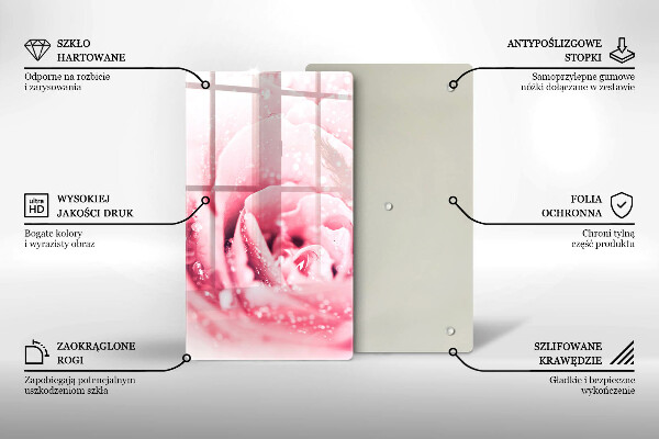 Tabla de cortar de vidrio Gotas de rocío y flor de rosa