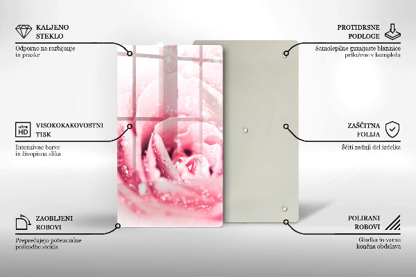 Tabla de cortar de vidrio Gotas de rocío y flor de rosa