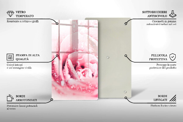 Tabla de cortar de vidrio Gotas de rocío y flor de rosa