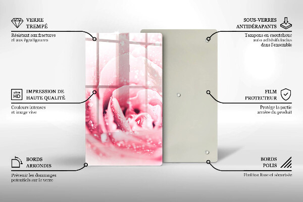 Tabla de cortar de vidrio Gotas de rocío y flor de rosa